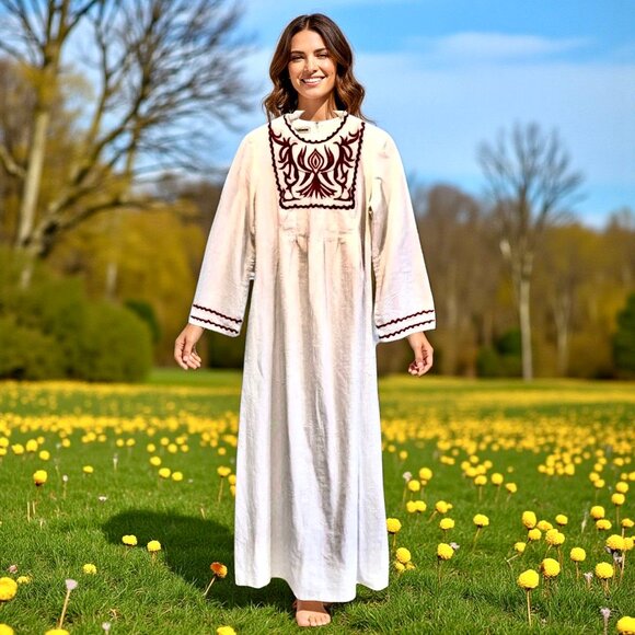 Joseph Magnin Vintage 70's Kaftan Dress Embroidery - Picture 1 of 15